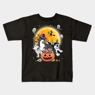 Alaskan Husky Dog Mummy Witch Moon Ghosts Happy Halloween Thanksgiving Merry Christmas Day Kids T-Shirt